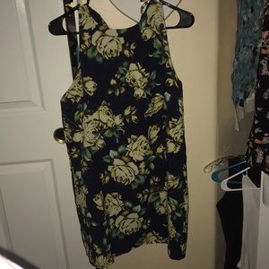 Shift Dress- Navy with yellow floral print